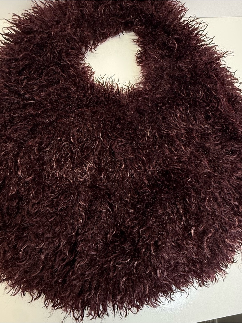 Naked Wardrobe Fur Plush Bag Shoulder Tote Dark Plum Purple New NWT Fluffy - Picture 9 of 14